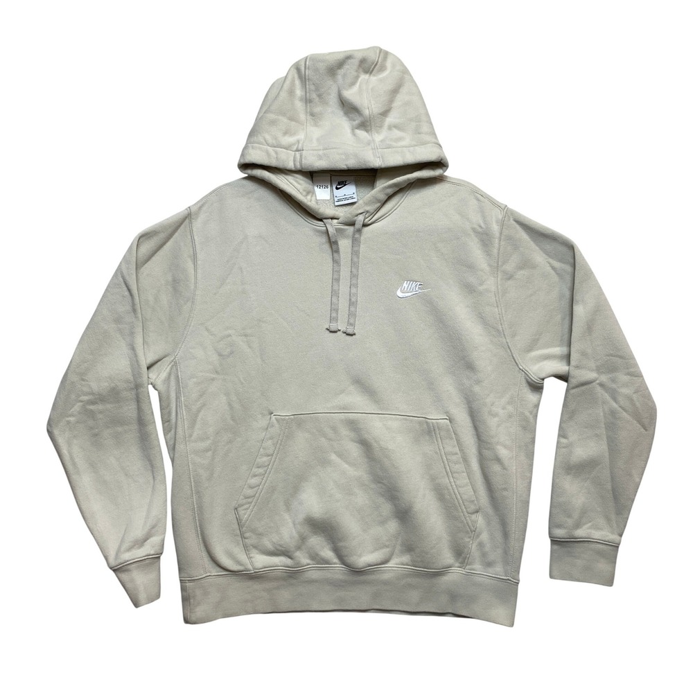 Nike Hoodie Mens Medium Beige Sportswear Club Fleece Pullover Logo